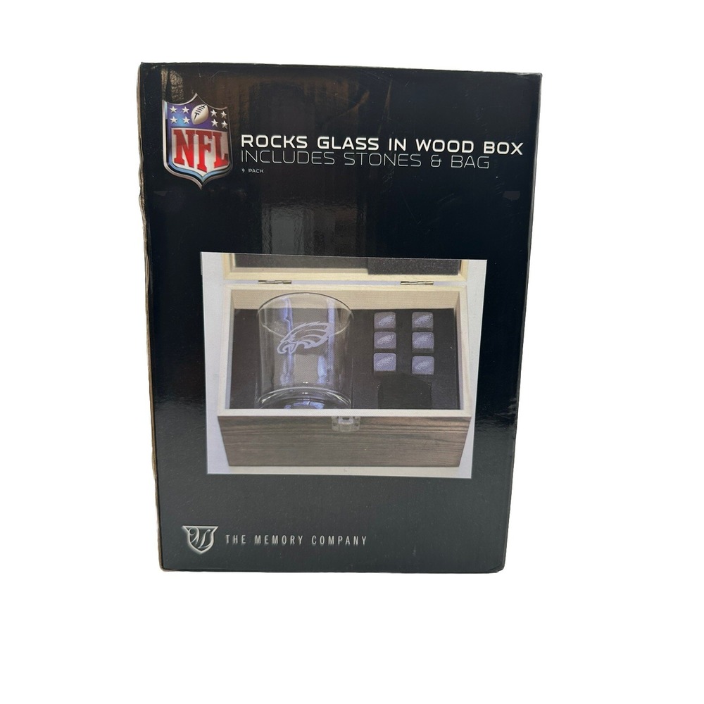 NFL Philadelphia Eagles rocks glass in wooden‎ box Set Includes Stones And Bag
